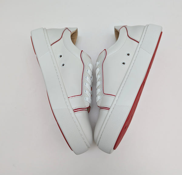 Christian Louboutin Vieirissima Sneakers In White Leather with Red Trim New in Box
