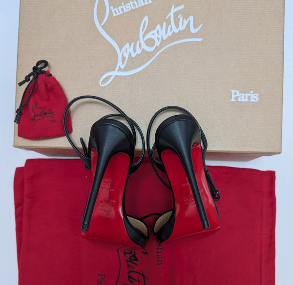 Christian Louboutin Loubiqueen 120 Black Leather Platform Sandals New in Box