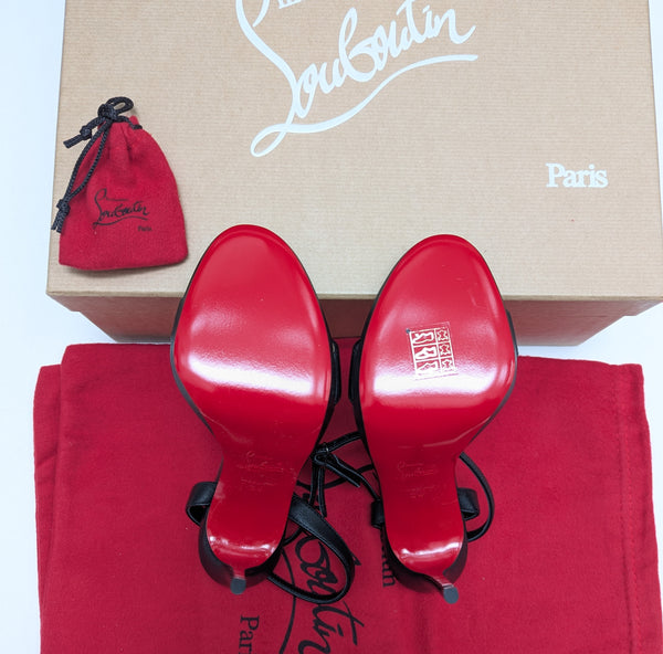 Christian Louboutin Loubiqueen 120 Black Leather Platform Sandals New in Box
