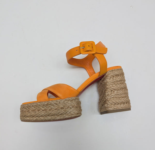 Christian Louboutin Calakala 70 Platform Espadrille Sandals New in Box Orange Suede Heels