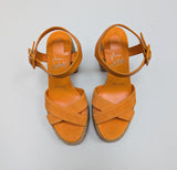 Christian Louboutin Calakala 70 Platform Espadrille Sandals New in Box Orange Suede Heels