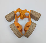 Christian Louboutin Calakala 70 Platform Espadrille Sandals New in Box Orange Suede Heels
