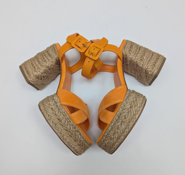 Christian Louboutin Calakala 70 Platform Espadrille Sandals New in Box Orange Suede Heels