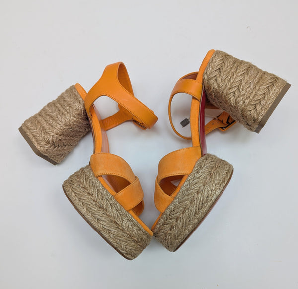 Christian Louboutin Calakala 70 Platform Espadrille Sandals New in Box Orange Suede Heels