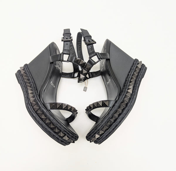 Christian Louboutin Pyraclou Platform Sandals in Black with Studs New in Box Heels