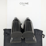 Celine Black Patent Triomphe Pattern Double Strap Platform Mary Janes New in Box