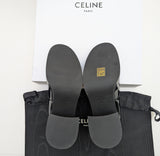 Celine Black Patent Triomphe Pattern Double Strap Platform Mary Janes New in Box