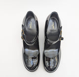 Celine Black Patent Triomphe Pattern Double Strap Platform Mary Janes New in Box