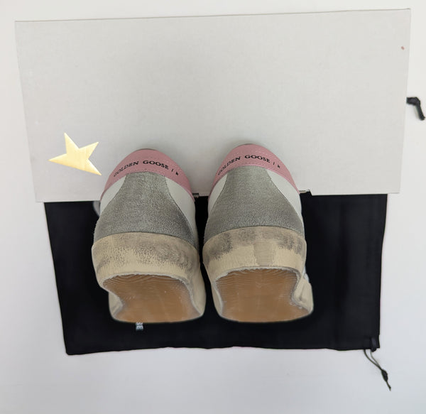 Golden Goose SuperStar Distressed Leather Sneakers with Pink Heel Tab New in Box Sale