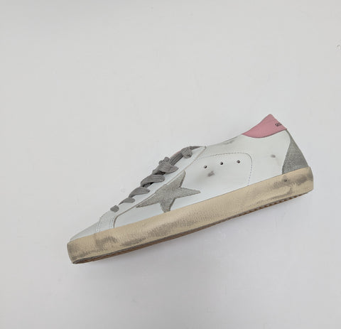 Golden Goose SuperStar Distressed Leather Sneakers with Pink Heel Tab New in Box Sale