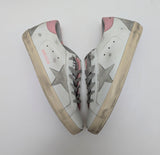 Golden Goose SuperStar Distressed Leather Sneakers with Pink Heel Tab New in Box Sale