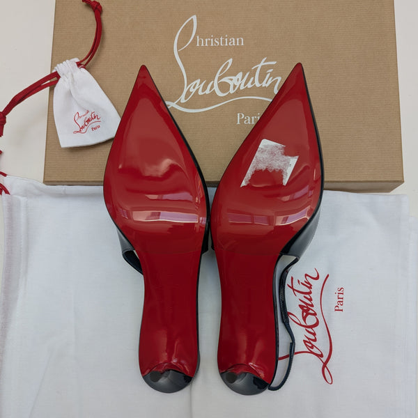 Christian Louboutin Miss Z Last Night Navy Blue Patent Slingback Heels 55 New in Box