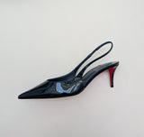 Christian Louboutin Miss Z Last Night Navy Blue Patent Slingback Heels 55 New in Box