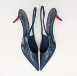 Christian Louboutin Miss Z Last Night Navy Blue Patent Slingback Heels 55 New in Box