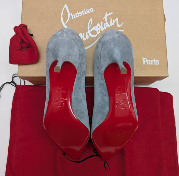 Christian Louboutin Kate 55 in Brest Dusty Blue Suede Heels New in Box