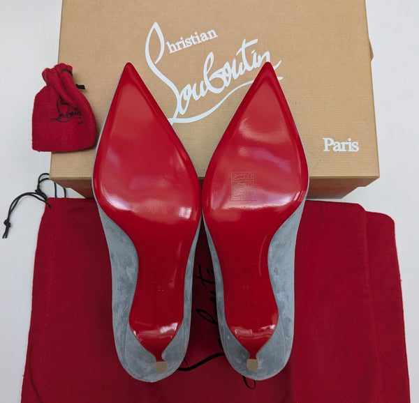 Christian Louboutin Kate 55 in Brest Dusty Blue Suede Heels New in Box