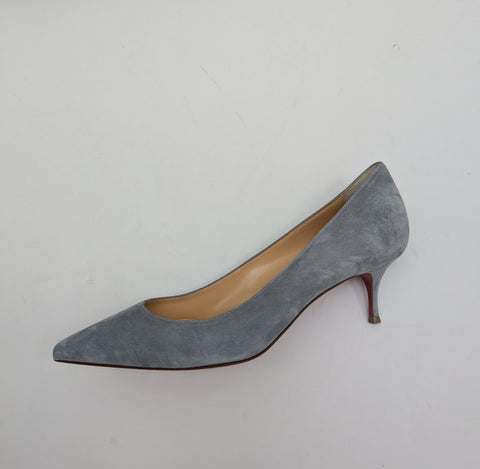 Christian Louboutin Kate 55 in Brest Dusty Blue Suede Heels New in Box