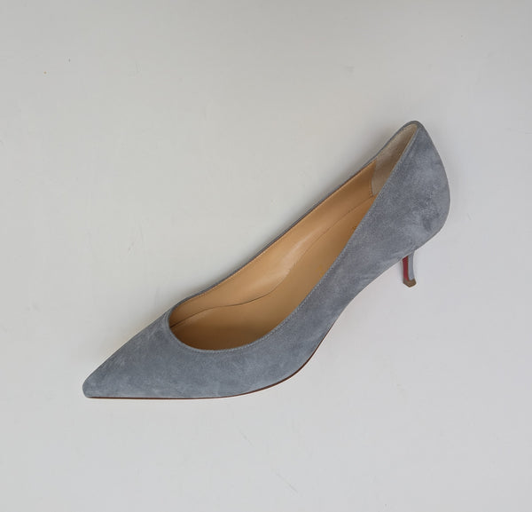 Christian Louboutin Kate 55 in Brest Dusty Blue Suede Heels New in Box