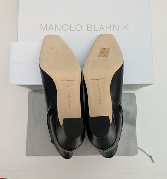 Manolo Blahnik Ofaralo 70 Black Leather Ankle Boots New in Box