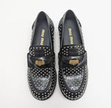 Miu Miu Penny Loafers in Black Glossed Leather with Silver Stud Detail New Shoes in Box Rivets