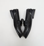 Miu Miu Penny Loafers in Black Glossed Leather with Silver Stud Detail New Shoes in Box Rivets