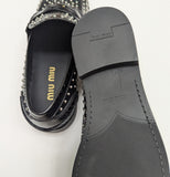 Miu Miu Penny Loafers in Black Glossed Leather with Silver Stud Detail New Shoes in Box Rivets