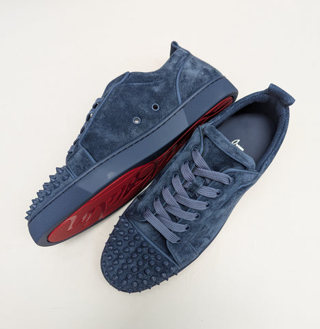 Christian Louboutin Louis Junior Sneakers Denim Dark Blue Suede with Studs New in Box
