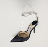 Jimmy Choo Navy Satin Saeda 100 Rhinestone Ankle Strap Evening Shoes New in Box Heels Sale
