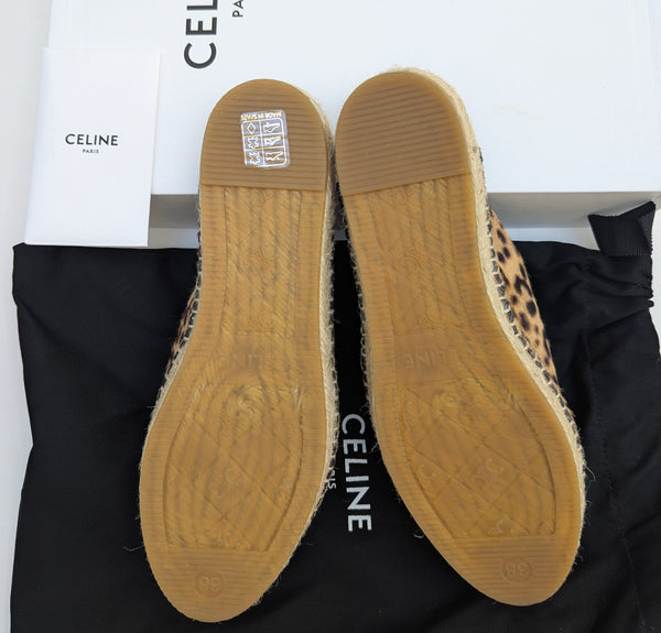Celine Calf Leopard Espadrilles Slides Flat Shoes New in Box