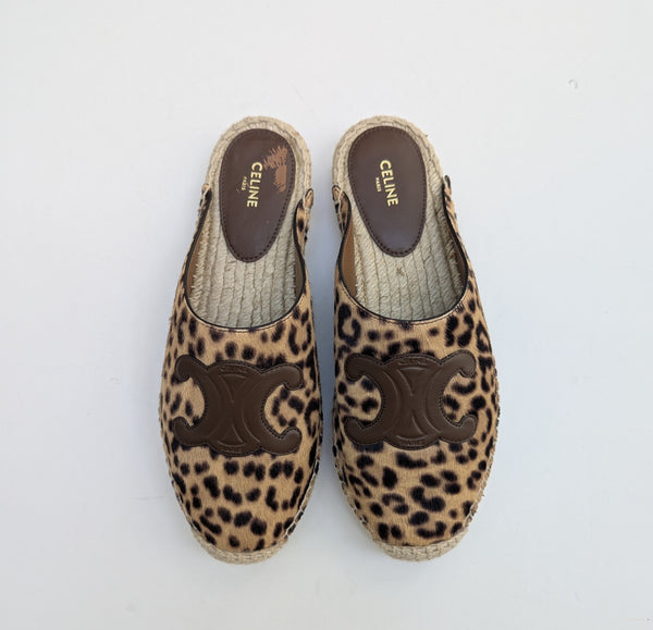Celine Calf Leopard Espadrilles Slides Flat Shoes New in Box