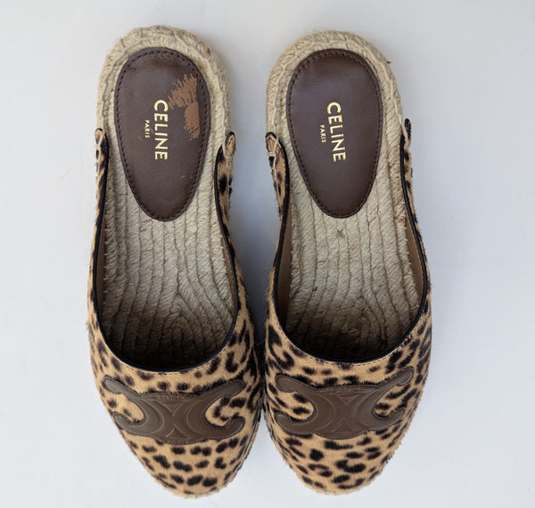 Celine Calf Leopard Espadrilles Slides Flat Shoes New in Box
