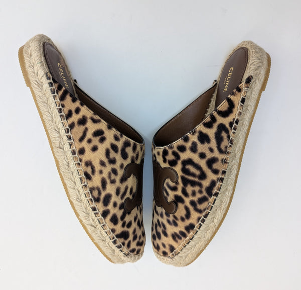 Celine Calf Leopard Espadrilles Slides Flat Shoes New in Box