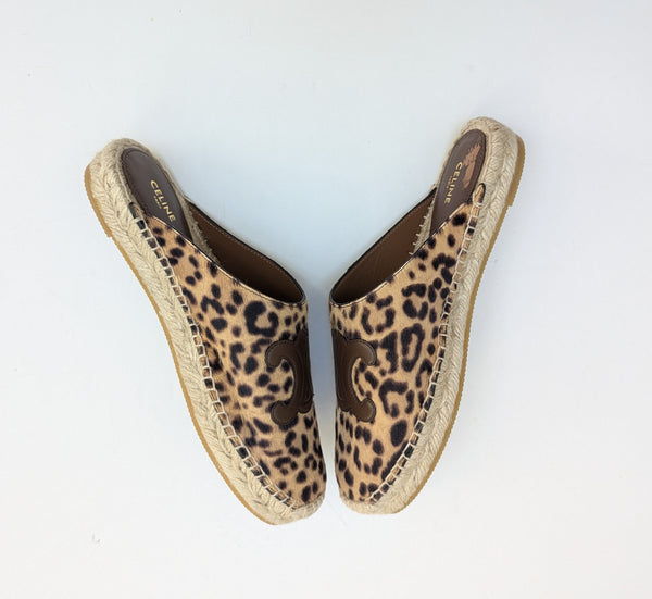Celine Calf Leopard Espadrilles Slides Flat Shoes New in Box