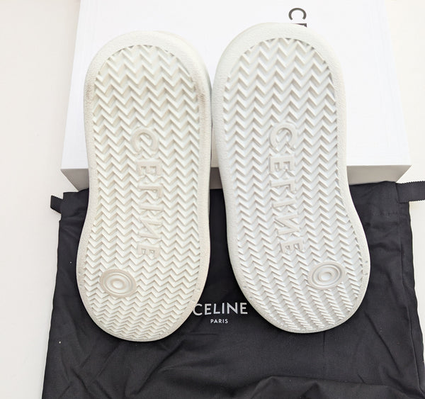 Celine Block Wedge Sneakers in White Leather New Platform Trainers Authentic Discounted