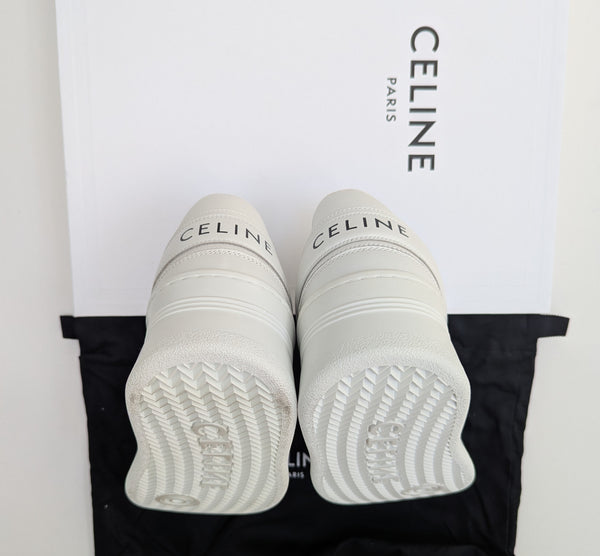 Celine Block Wedge Sneakers in White Leather New Platform Trainers Authentic Discounted
