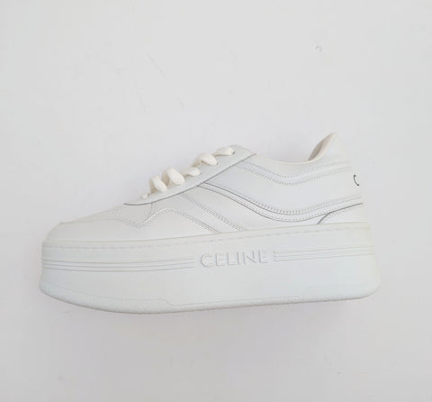 Celine Block Wedge Sneakers in White Leather New Platform Trainers Authentic Discounted