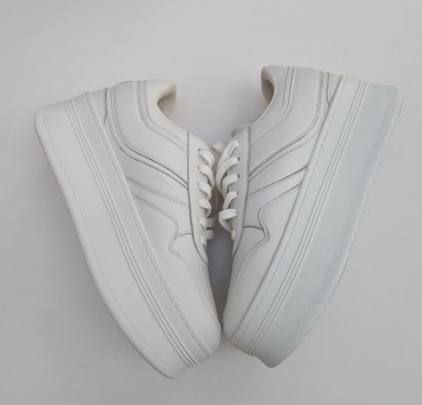 Celine Block Wedge Sneakers in White Leather New Platform Trainers Authentic Discounted