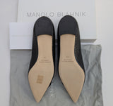 Manolo Blahnik Croc Embossed Black Leather Maysale Flats Buckle Shoes New in Box