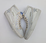 Golden Goose Slide Classic Embellished Distressed GlitteredLleather and Suede High Top Sneakers New in Box Discount
