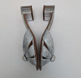 Aquazzura Italian Flirt 35 Crystal Embellished Silver Leather Sandals New in Box Slides
