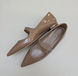 Manolo Blahnik Campariflat Dark Nude Patent Leather Mary Jane Flats New in Box
