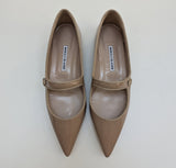 Manolo Blahnik Campariflat Dark Nude Patent Leather Mary Jane Flats New in Box