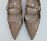 Manolo Blahnik Campariflat Dark Nude Patent Leather Mary Jane Flats New in Box