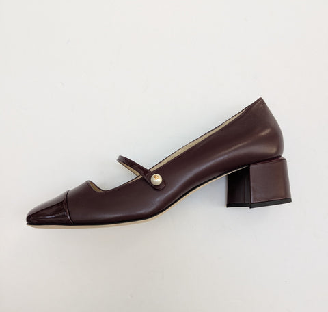 Jimmy Choo Elisa 45 Garnet Leather Mary Janes with Block Heels New in Box
