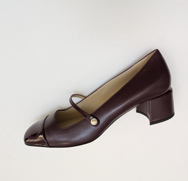 Jimmy Choo Elisa 45 Garnet Leather Mary Janes with Block Heels New in Box