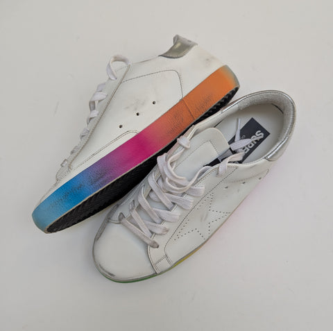 Golden Goose Super Star Rainbow Soles White Leather Sneakers Superstar New Discounted