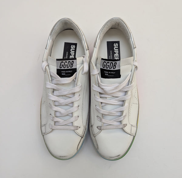 Golden Goose Super Star Rainbow Soles White Leather Sneakers Superstar New Discounted