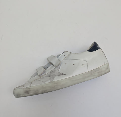 Golden Goose Old School Distressed Leather Sneakers with Velcro Closure New in Box Adaptive Fashion