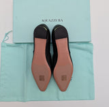 Aquazzura Maia Black Leather Cut Sides Flats with Grosgrain Trim New in Box