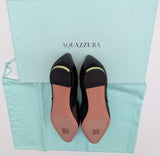 Aquazzura Maia Black Leather Cut Sides Flats with Grosgrain Trim New in Box
